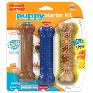 Nylabone Puppy Chew Starter Kit with Nubz Treat Chicken Small 3CT