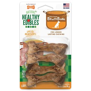 Nylabone Healthy Edibles Broth Bone Treats Ham Small / Regular 4 Count
