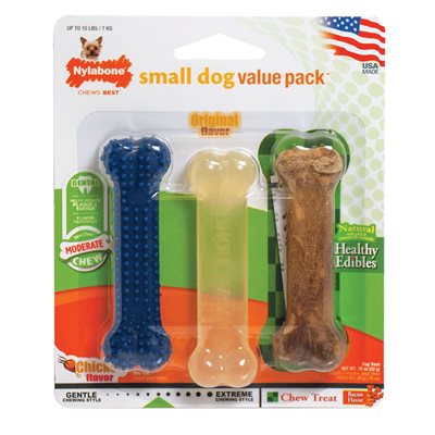 Nylabone Small Dog Value Pack Dental Chew / Edible Bacon / Moderate Chew Petite