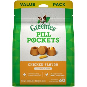 Greenies Gâteries Dentaires « Pill Pockets » pour Chiens Saveur de Poulet pour Capsules 15.8oz