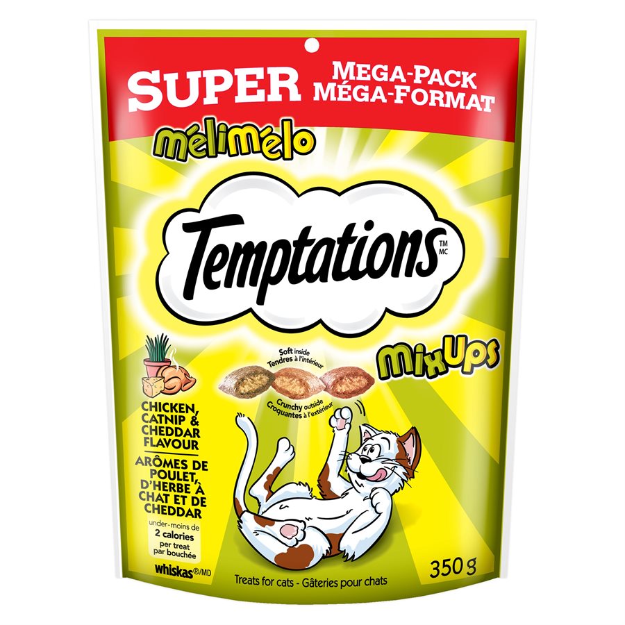 Temptations « MixUps » Fromage Cheddar, Poulet & Herbe à Chats 350g